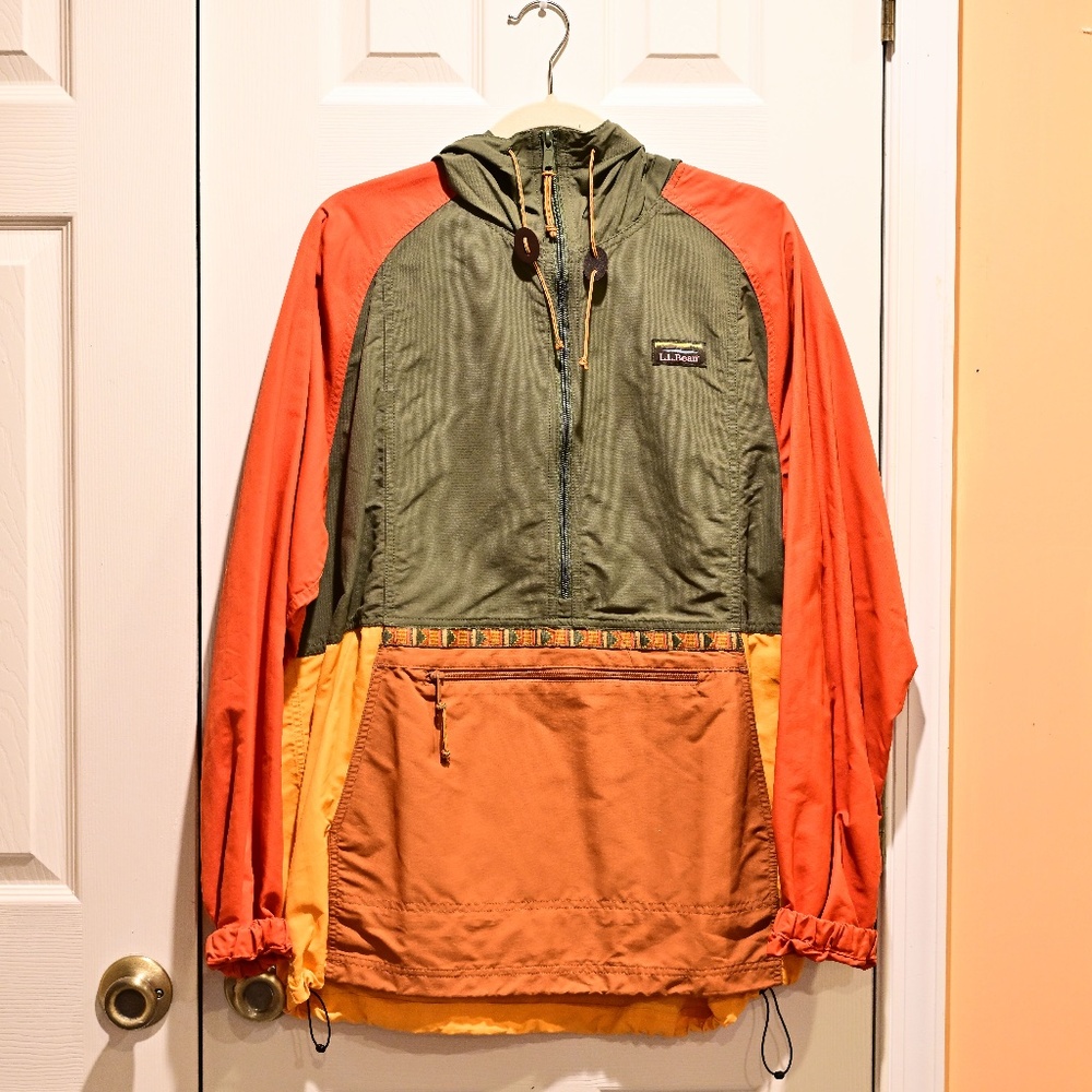 LL Bean Mountain Classic Hooded Anorak Olive/Orange/Yellow
